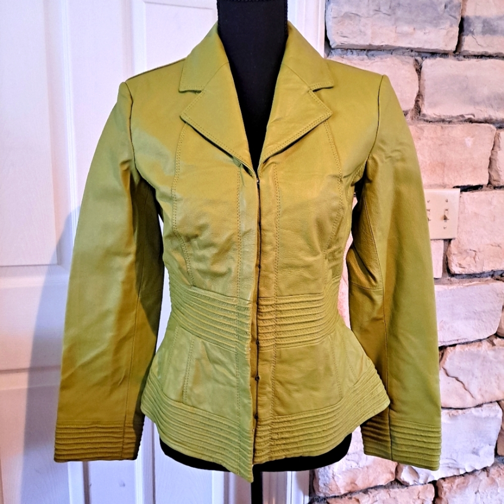 Shape FX lime green leather jacket. Marked size 4 but runs small
